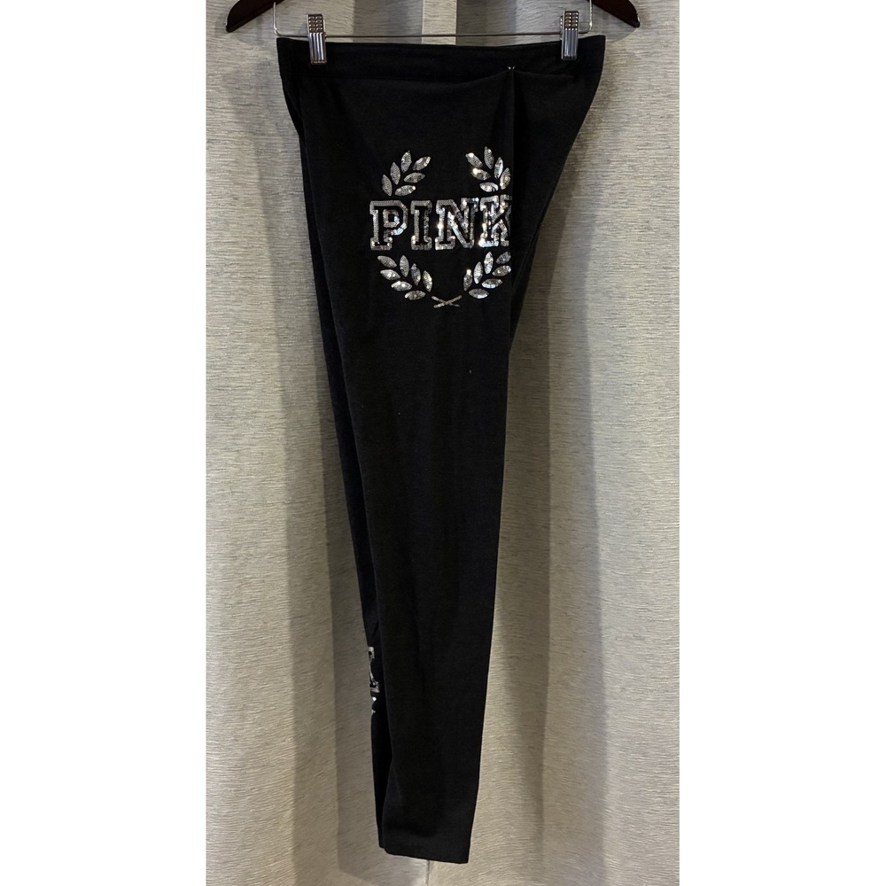 Pink Victoria's Secret Yoga Charcoal Grey Bling Sequin Leggings‎ Size Medium